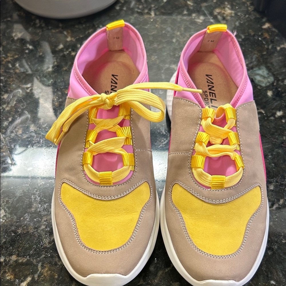 Vaneli Women's Pink and Yellow Sporty Sneakers